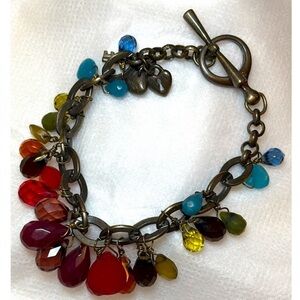 Fossil Chunky Rainbow Faceted Glass Beads Bracelet